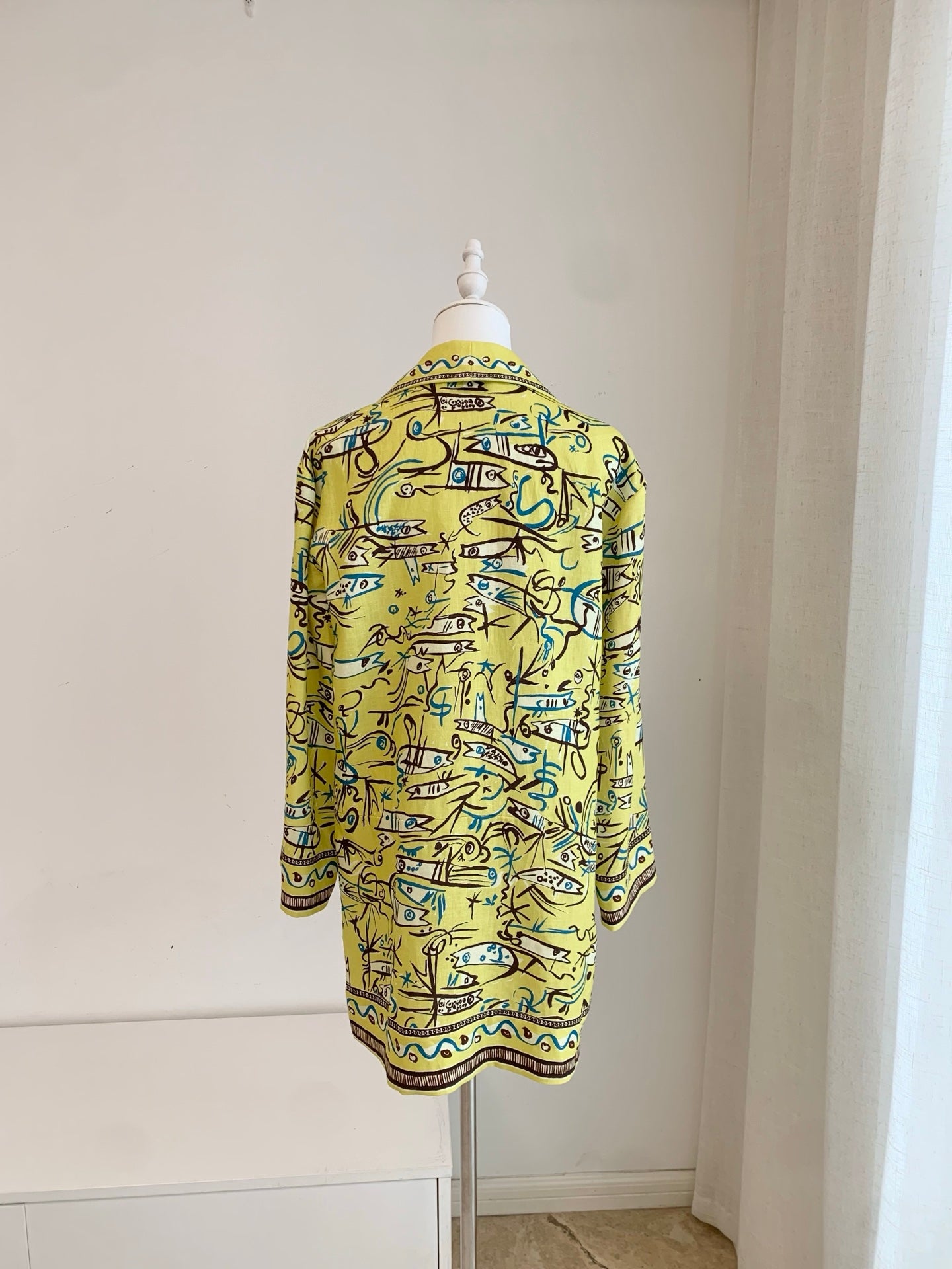 Alemais Resort Wear Abstract Marine Print European Linen Collared Mini Dress 2608081AL