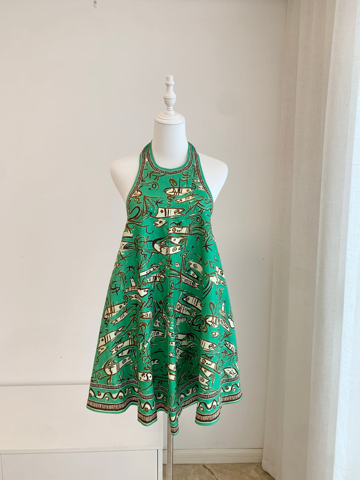 Alemais Artistic Sea Print Halter Neck Swing Mini Holiday Mini Dress 202609031AL