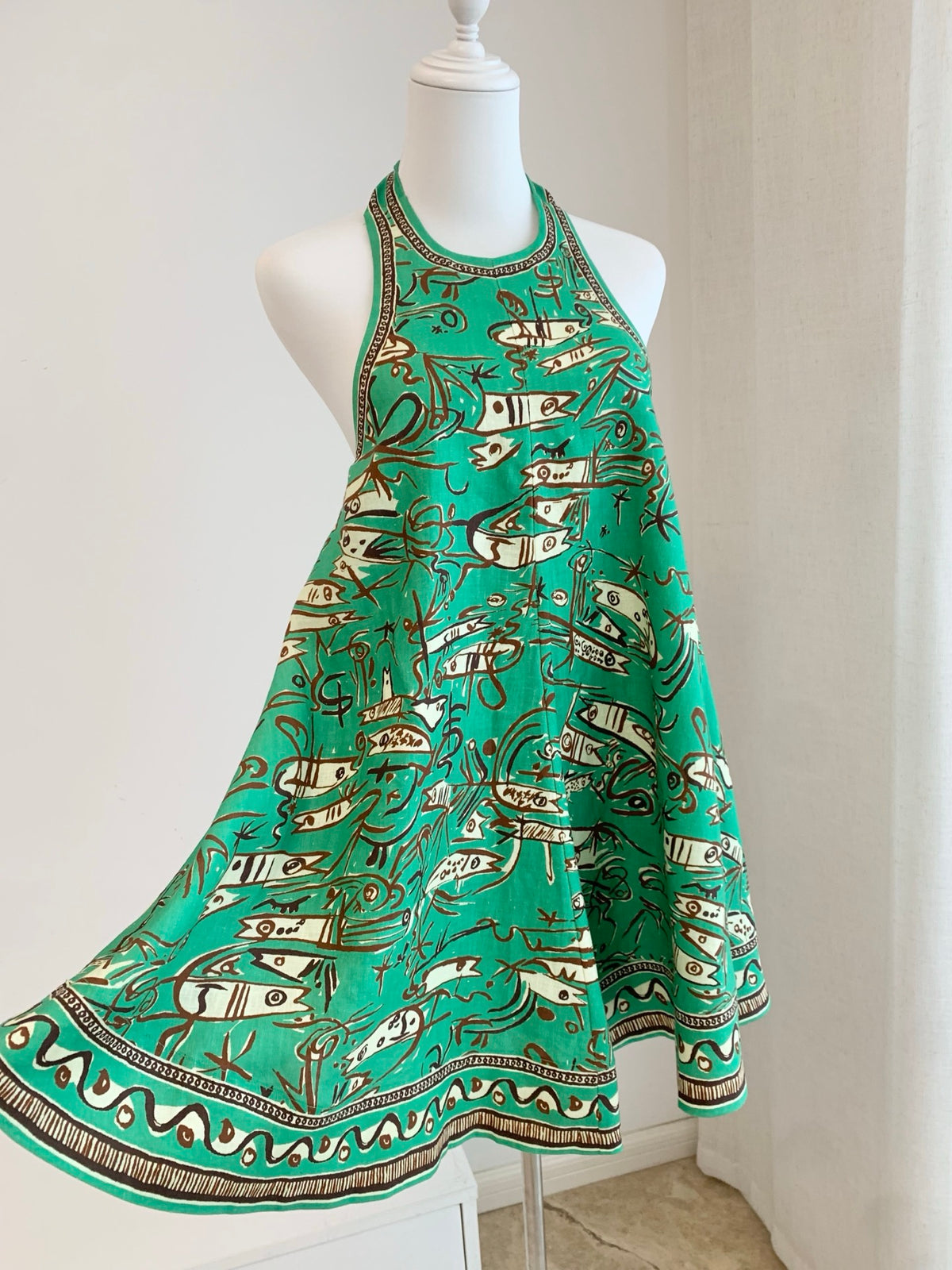 Alemais Artistic Sea Print Halter Neck Swing Mini Holiday Mini Dress 202609031AL