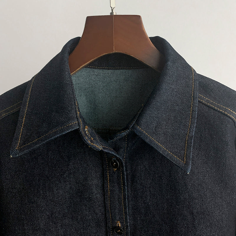Toteme Women Oversized Dark Raw Denim Shirt 100% Cotton Relaxed Long Sleeve Blouse 2609082TT