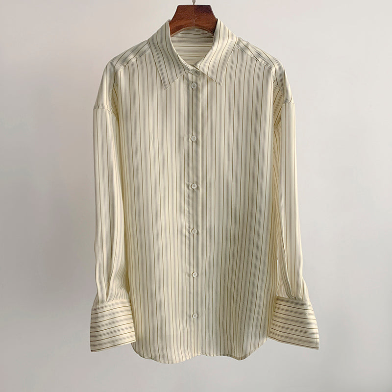 Toteme Minimalist Vertical Stripe Long Sleeve Shirt 100% Silk Versatile Women Top 2609086TT