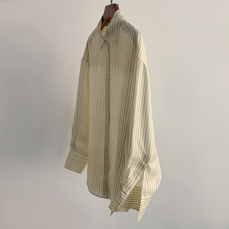 Toteme Minimalist Vertical Stripe Long Sleeve Shirt 100% Silk Versatile Women Top 2609086TT