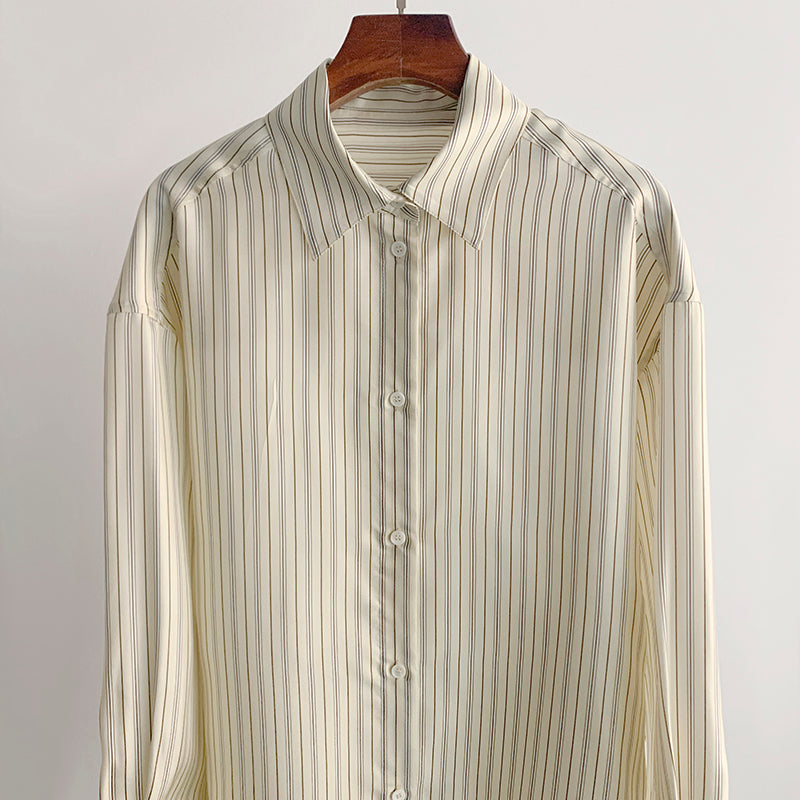 Toteme Minimalist Vertical Stripe Long Sleeve Shirt 100% Silk Versatile Women Top 2609086TT