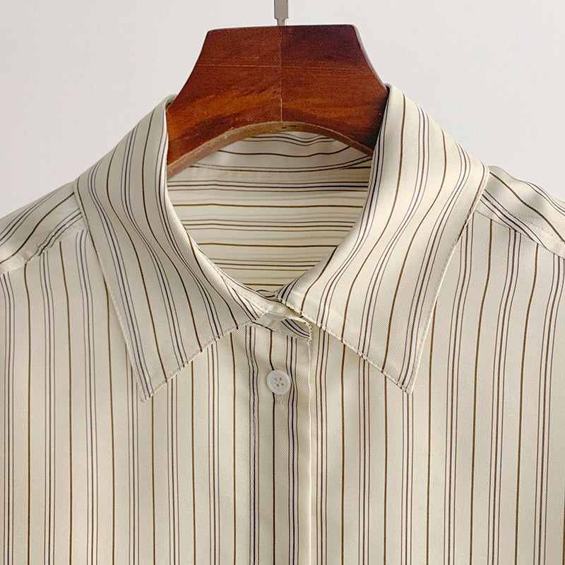 Toteme Minimalist Vertical Stripe Long Sleeve Shirt 100% Silk Versatile Women Top 2609086TT