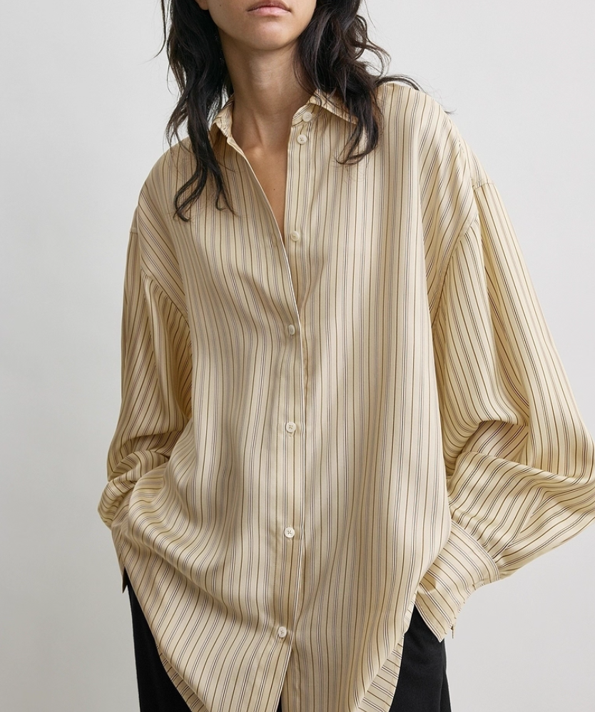 Toteme Minimalist Vertical Stripe Long Sleeve Shirt 100% Silk Versatile Women Top 2609086TT