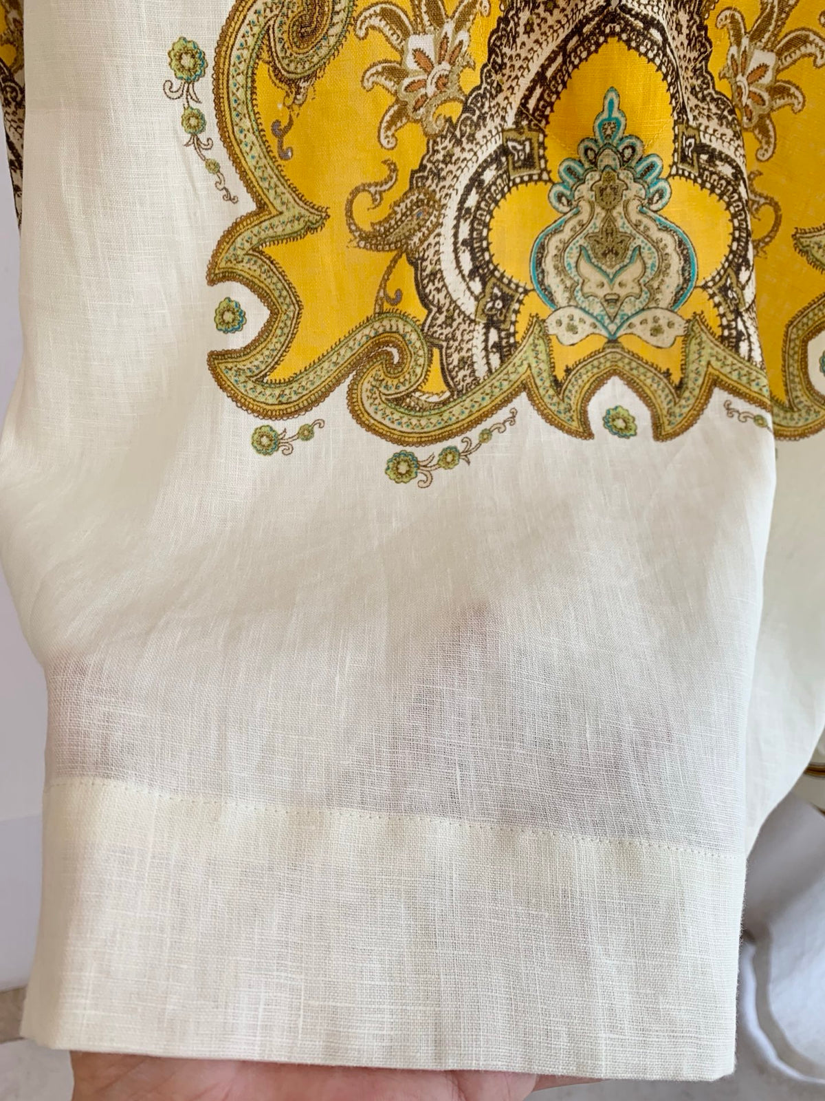 Alemais Modest Vacation Linen Two Piece Outfit Paisley Printed Blouse & Pants 2609022AL