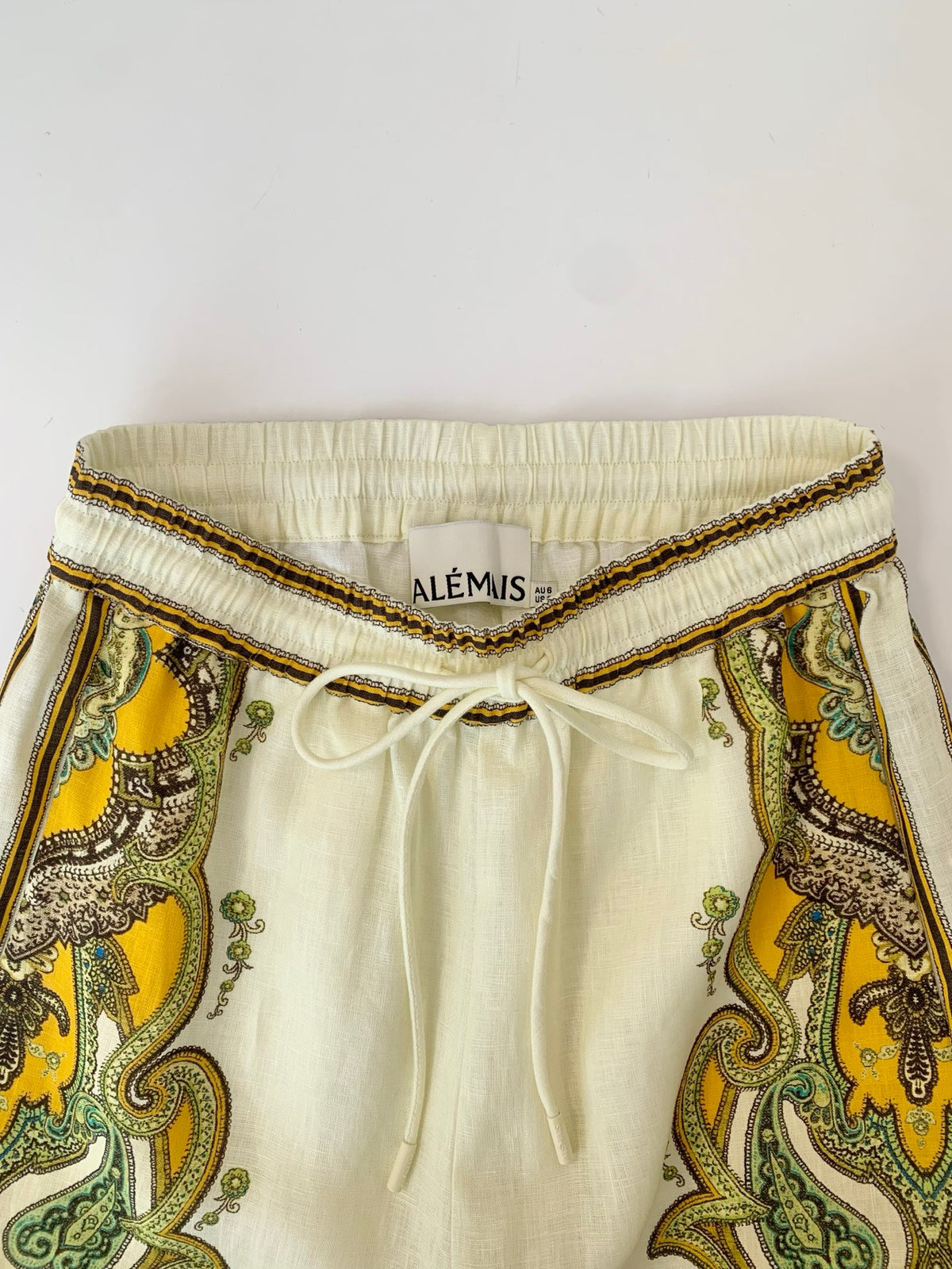 Alemais Modest Vacation Linen Two Piece Outfit Paisley Printed Blouse & Pants 2609022AL
