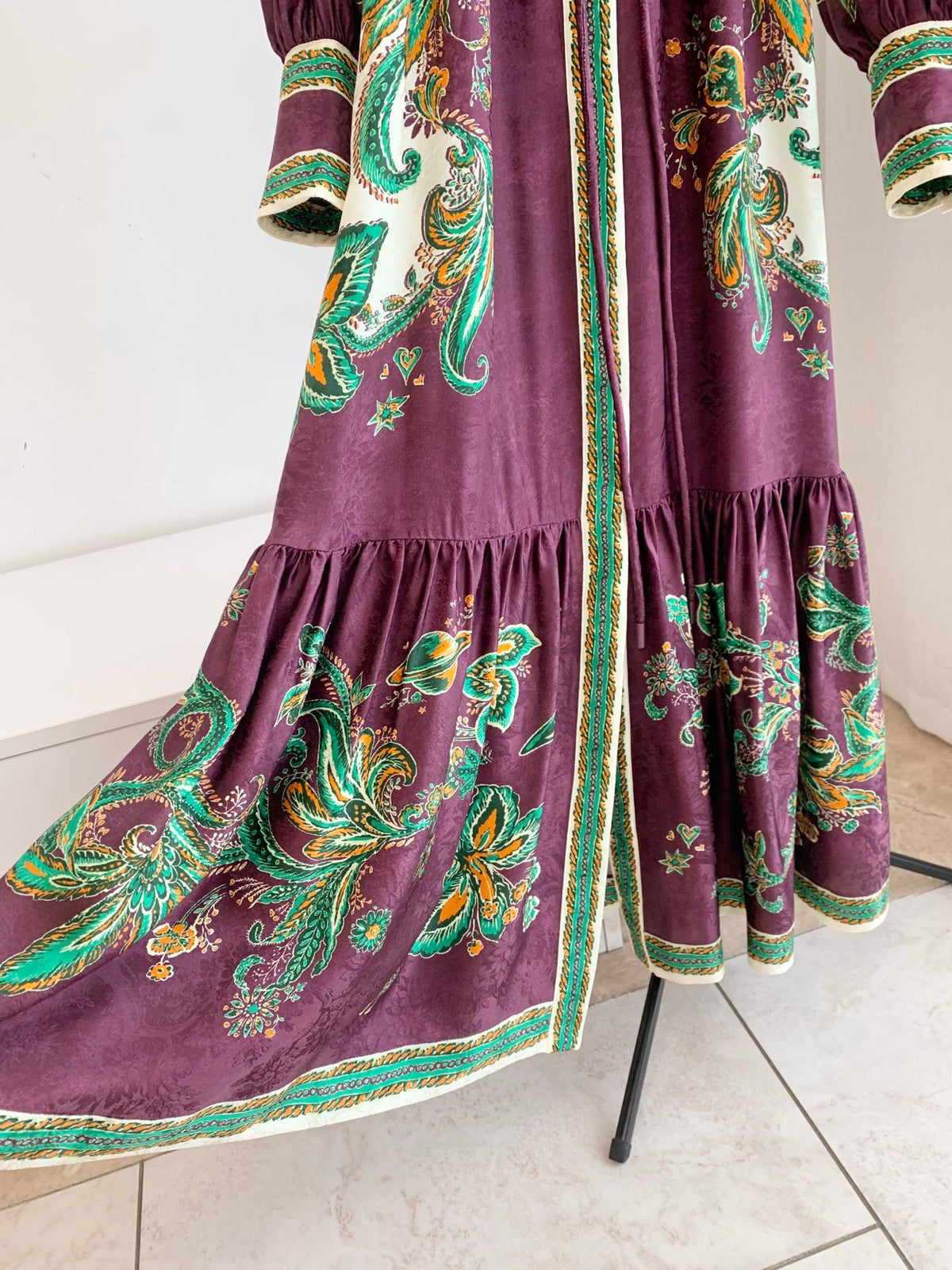 Alemais Luxury Purple Silk Blend Balloon Sleeve Modest Maxi Shirt Dress For Ladies 2608077AL