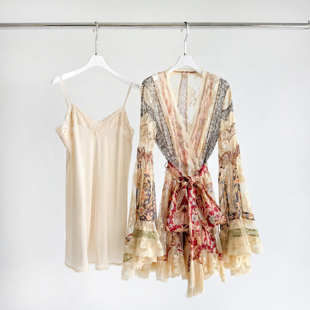 Z.I.M.M Vintage Patchwork Lace Wrap Mini Dress Two Piece Bohemian Holiday Evening Outfit 2609046Zim