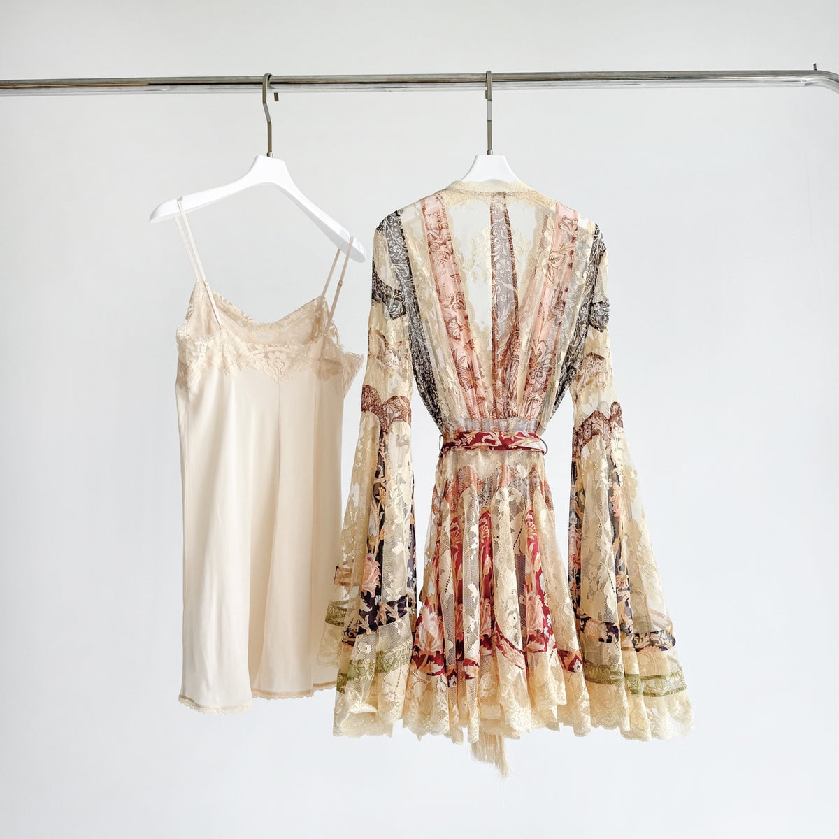 Z.I.M.M Vintage Patchwork Lace Wrap Mini Dress Two Piece Bohemian Holiday Evening Outfit 2609046Zim
