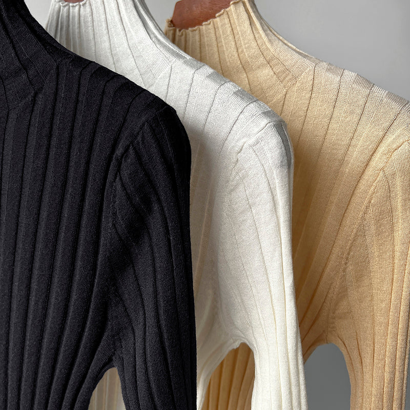 Toteme Rib-Knitted Top Fall Winter Women Basic Shirt Black Beige Khaki Stand Collar 2010009TT_R