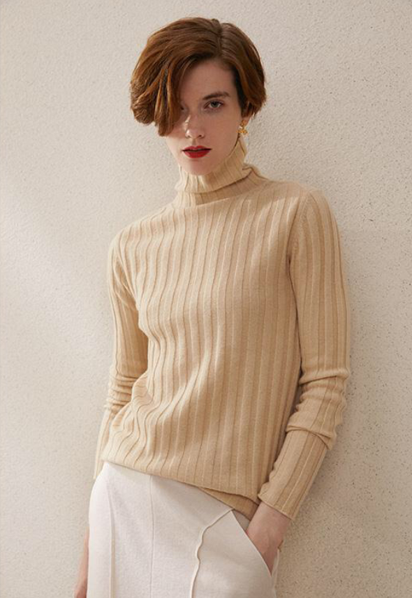 Toteme Rib-Knitted Top Fall Winter Women Basic Shirt Black Beige Khaki Stand Collar 2010009TT_R