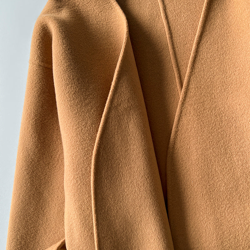 Toteme woolen jacket camel solid color no-button belted oversize drop shoulder winter 2003to002TTM