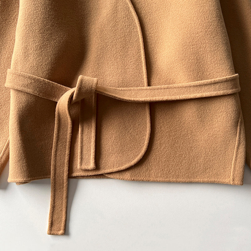 Toteme woolen jacket camel solid color no-button belted oversize drop shoulder winter 2003to002TTM