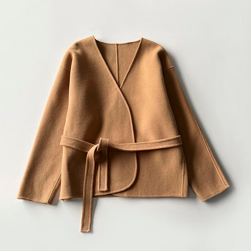 Toteme woolen jacket camel solid color no-button belted oversize drop shoulder winter 2003to002TTM