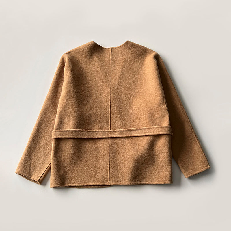 Toteme woolen jacket camel solid color no-button belted oversize drop shoulder winter 2003to002TTM