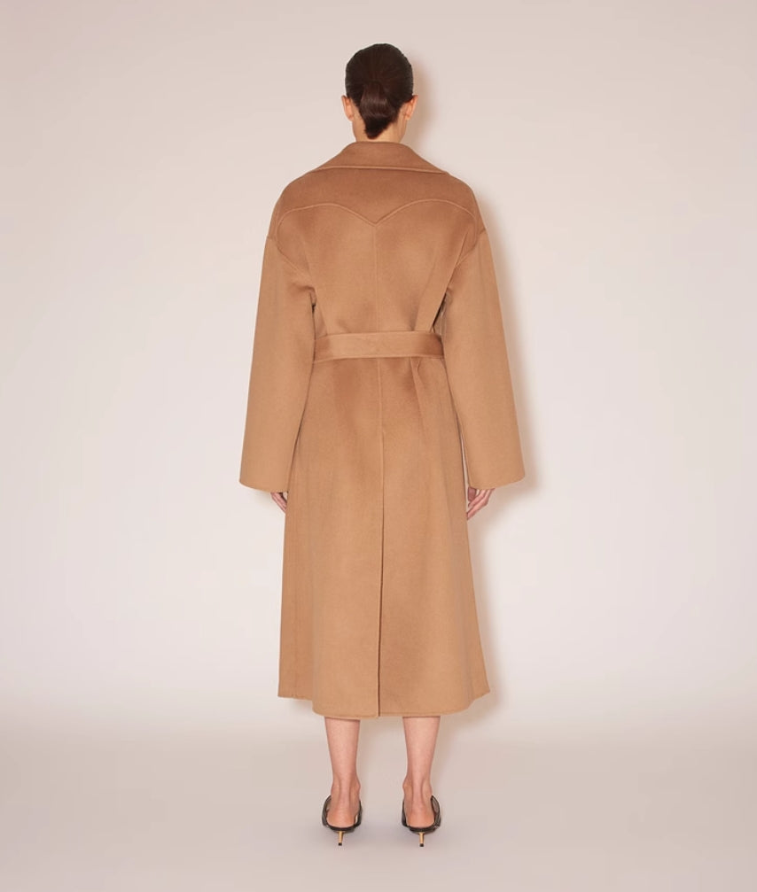 2411068Nan Nanushka Winter Midi Coat Wool Khaki Button-Free Belted Oversize Pocket Drop Shoulder