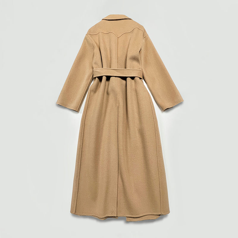 2411068Nan Nanushka Winter Midi Coat Wool Khaki Button-Free Belted Oversize Pocket Drop Shoulder