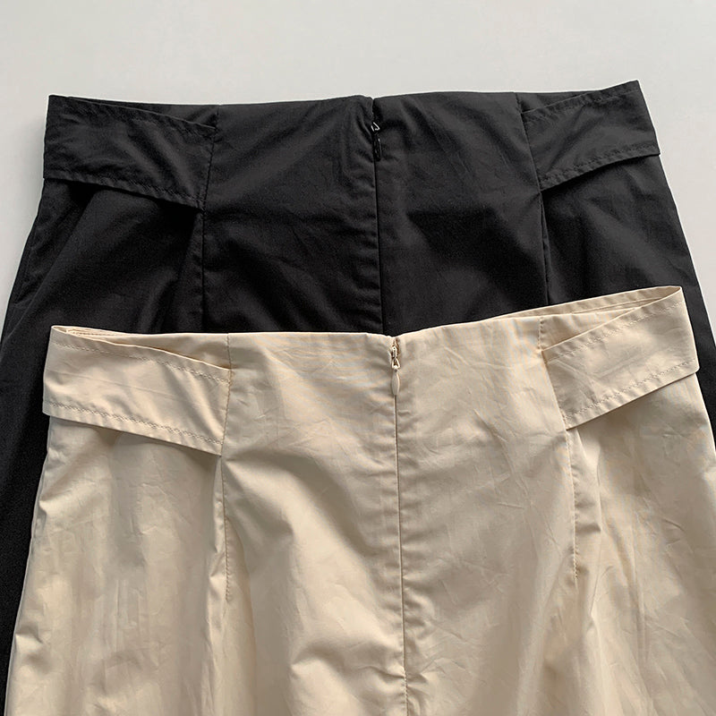 Toteme Tie-waist cotton skirt Patch pockets back zipper beige black solid color ankle length straigh hem