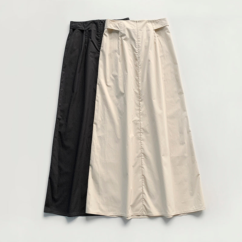 Toteme Tie-waist cotton skirt Patch pockets back zipper beige black solid color ankle length straigh hem