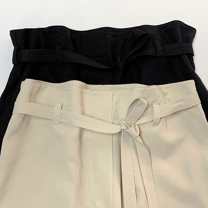 Toteme Fluid tie-waist trousers black beige color long length wide leg side pocket viscose linen TT_052703