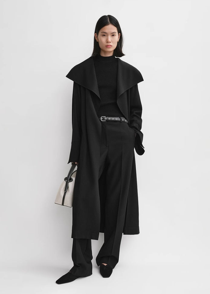 Toteme 24 Fall Winter twill coat trench black mid-length oversize viscose blended 2409040TT