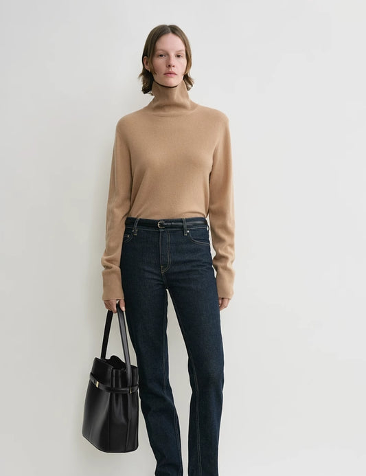 2411040TT Toteme Turtleneck Bottoming Shirt Winter Pullover Solid Collar Long Sleeve Wool Blended Knitted Side-Slit