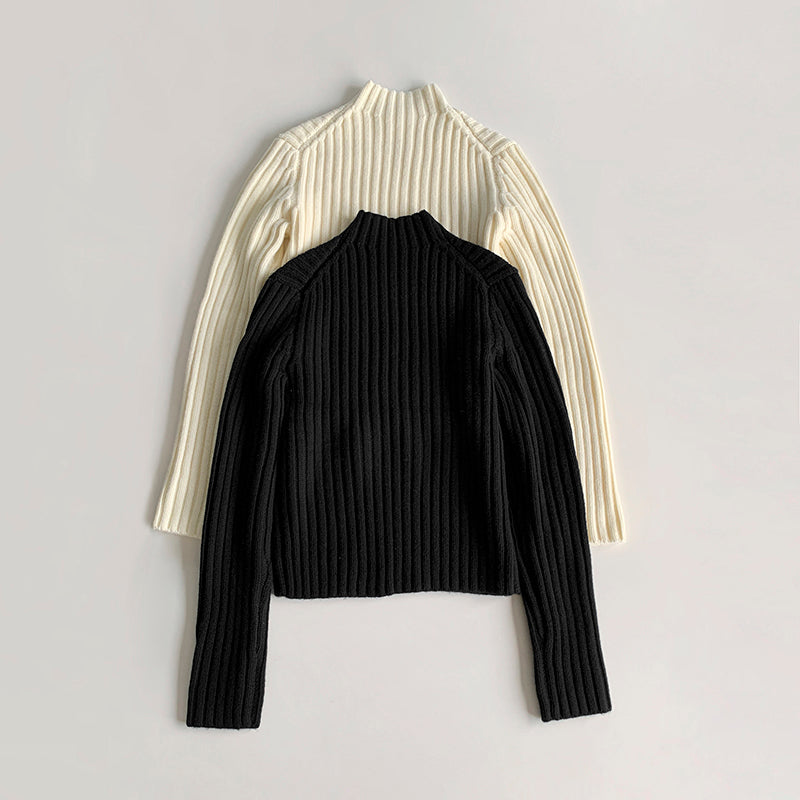 Toteme 24 Winter stand collor sweater solid color beige black long sleeve knit loose 2409041TT