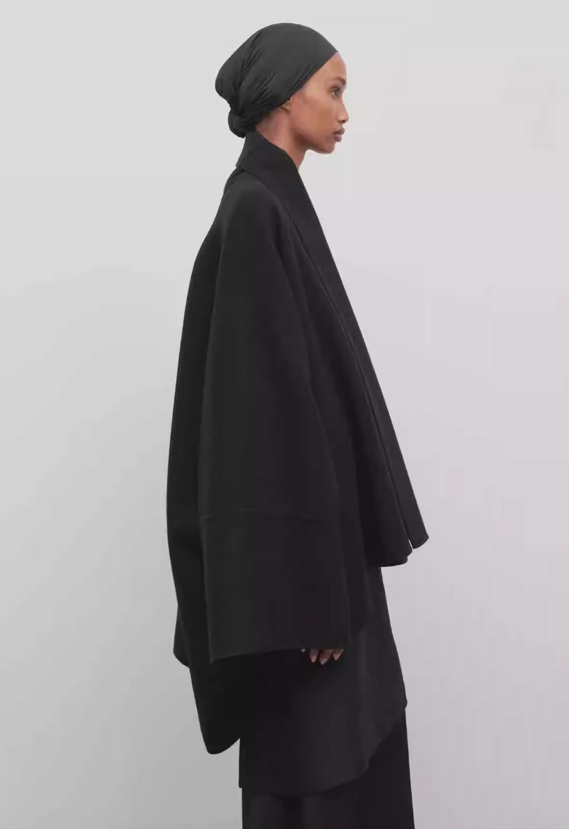 The Row 24 winter woollen coat jacket open black wraps oversize wool no-button 2410052TR