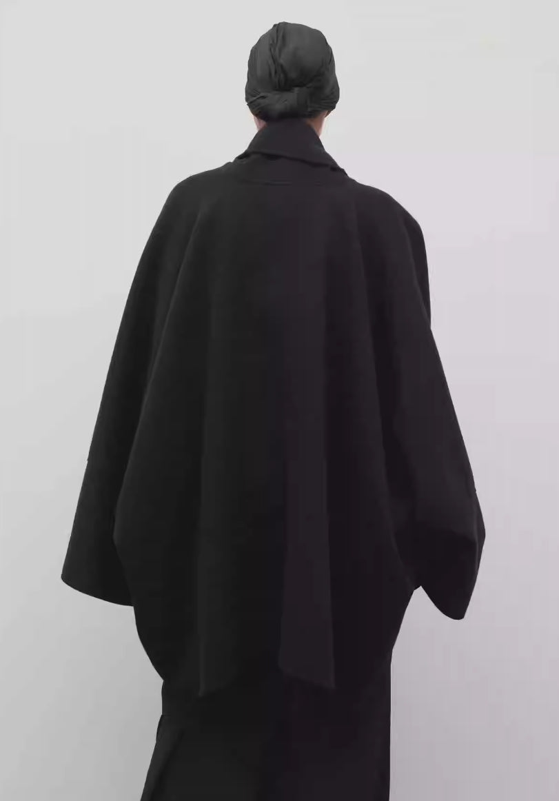 The Row 24 winter woollen coat jacket open black wraps oversize wool no-button 2410052TR