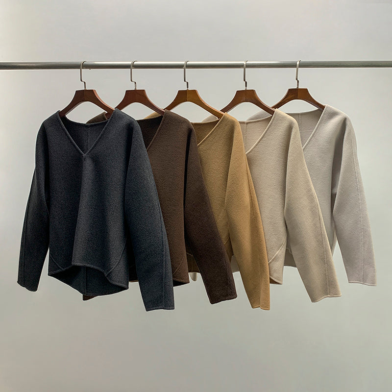 2003TO004 Toteme Woolen Pullover Solid Color Long Sleeve V-Neck Oversize Sweater Winter Casual