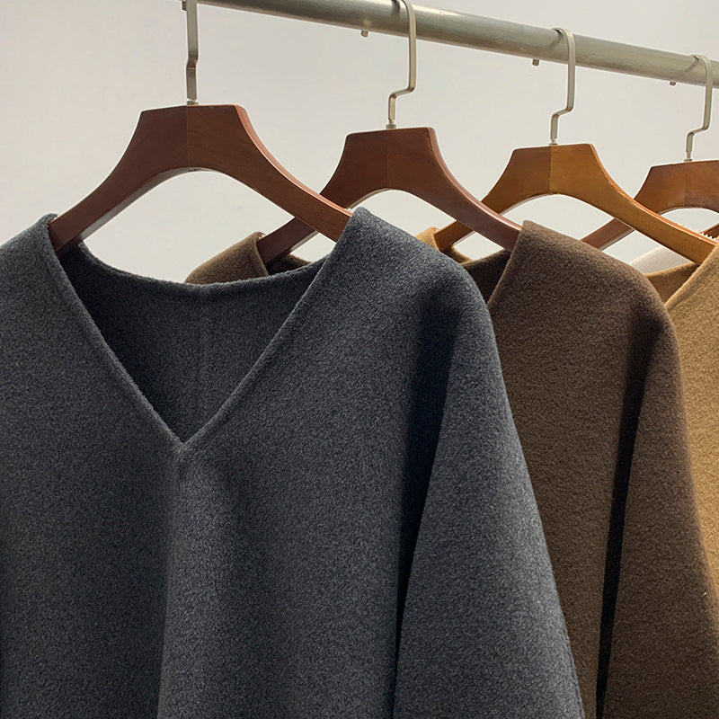 2003TO004 Toteme Woolen Pullover Solid Color Long Sleeve V-Neck Oversize Sweater Winter Casual